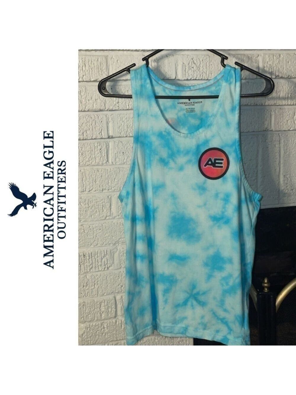 Y2K American Eagle tank top blue tie-dyed surf shirt top